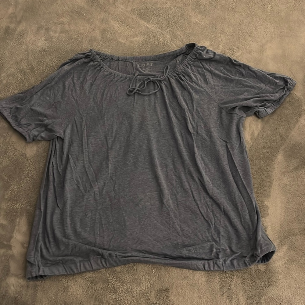 NEW Loft 16W 18W Blue Linen Shirred Tie Top Blouse